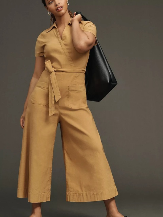 Maeve Pants - Maeve Anthropologie Faux-Wrap Culotte Jumpsuit Brown Size 10